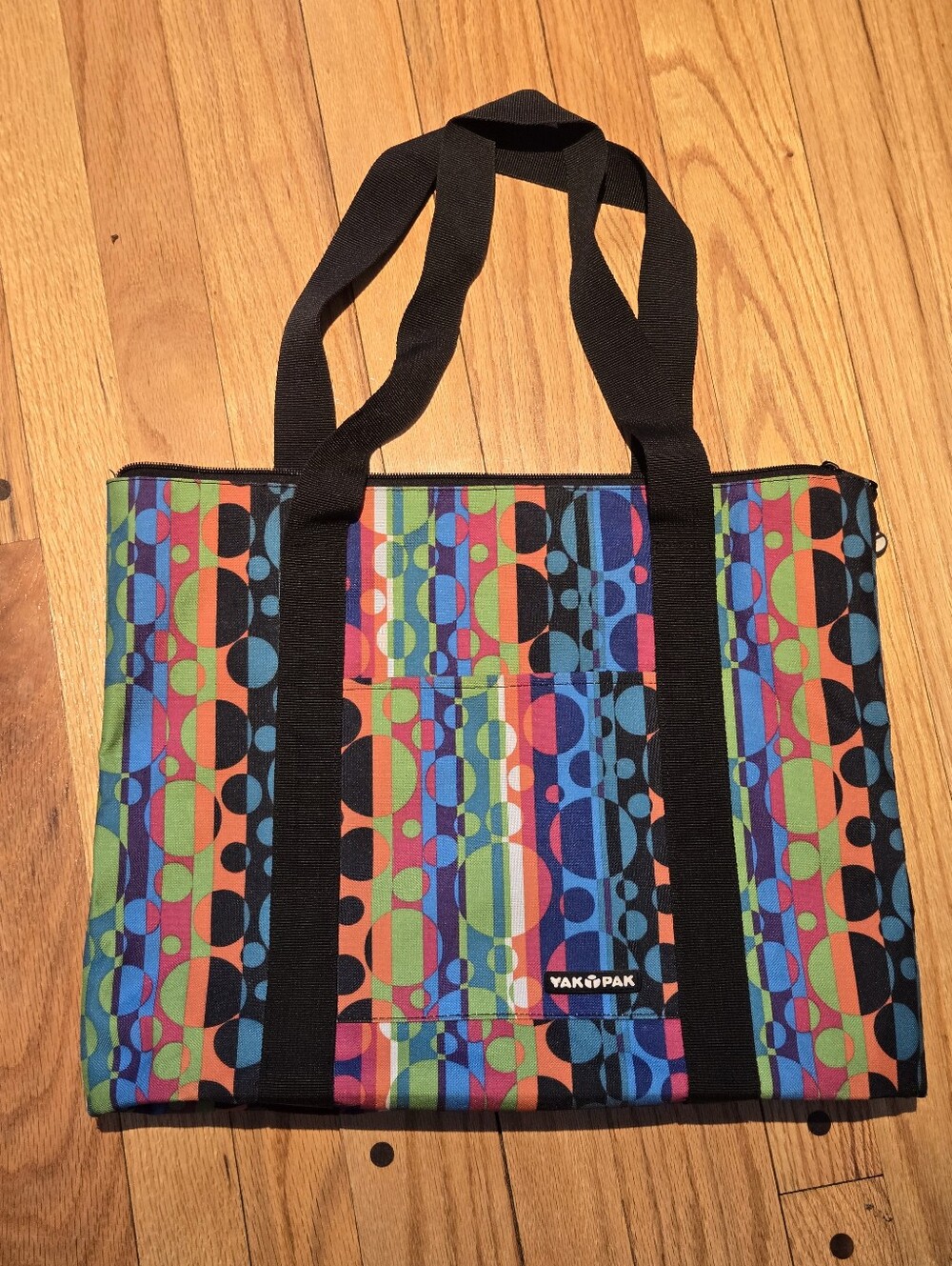 Yak Pak Colorful Geometric Print Shoulder Bag with Black Straps